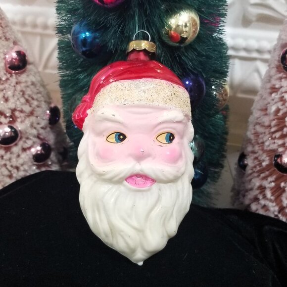 Vintage West Germany mercury Glass Santa Head Christmas Ornament Mica Glitter Fi - Picture 1 of 4
